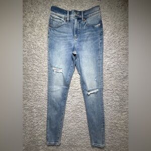 Express Jeans Womens 0 Skinny High Rise Light Wash Distressed Holes Denim Party